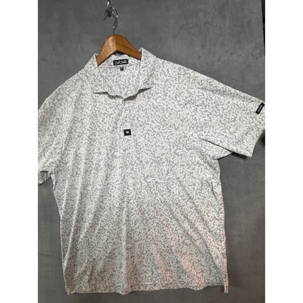 Bad Birdie Mens 2XL Performance Golf Polo Mingo Light Grey White Geometric AOP